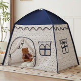 Little Story Foldable Teepee Playpen Canvas Tent Hut Play House - Blue