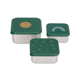 Lassig Stainless Steel Snack Box 3pcs - Happy Rascals Smile Green