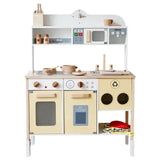 Little Angel Kids Wooden Kitchen Interactive Pretend Play Set - Cream