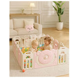 Little Angel Baby Playpen Toddler Play Yard With Hoop 14Pcs - Pink