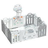 Little Angel Baby Playpen With Basketball Hoop And Fence - Grey