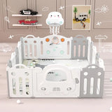 Little Angel Baby Playpen With Basketball Hoop And Fence - Grey