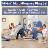 Little Angel Kids Slide And Swing 3-In-1 Activity Playset with two Hoops - Blue