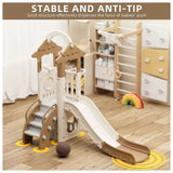 Little Angel Kids Slide, Climber & Basketball Hoop - Coffee