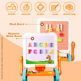 Little Story Double Sided 2-In-1 Blocks Table And Magnetic Learning Board With Chair
