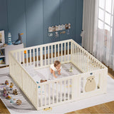 Little Story Portable Playpen with Bookshelf, Toy Storage and Play house - White