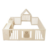 Little Story Portable Playpen with Bookshelf, Toy Storage and Play house - White