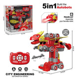Little Story Kids Toy 5-in-1 Robot Transformation Fire Fighter Truck With Remote - Red