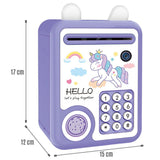 Little Story Cute Piggy Bank With Fingerprint Lock And Music - Unicorn Purple