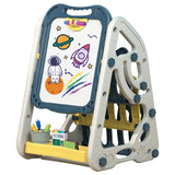 Little Story Double Sided Magnetic Drawing Board With Book Shelf - Blue