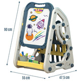 Little Story Double Sided Magnetic Drawing Board With Book Shelf - Blue