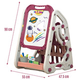 Little Story Double Sided Magnetic Drawing Board With Book Shelf - Pink