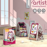 Little Story Double Sided Magnetic Drawing Board With Book Shelf - Pink