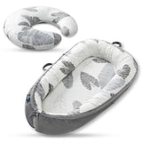 Little Story Soft Breathable Fiberfill Newborn Lounger Bed With Baby Nursing And Feeding Pillow - Leaves