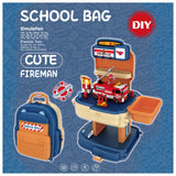 Little Story 2-In-1 Mode Fire Station With Fire Truck And Block Toy Set School Bag (223 Pcs) - Orange