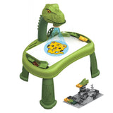 Little Story DIY T-Rex 3-In-1 Spinning Puzzle Block Table, Projection Drawing Board And Learning Table Set - 81Pcs