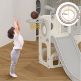 Little Story Watch Tower Activity Slide With Basketball Ring, Ball, Toy Storage, And Telescope Role Play Game - Grey