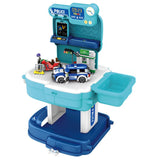 Little Story 2-In-1 Mode Police Station With Police Car And Block Toy Set School Bag (219 Pcs) - Blue