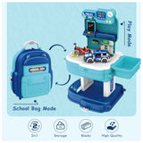 Little Story 2-In-1 Mode Police Station With Police Car And Block Toy Set School Bag (219 Pcs) - Blue
