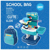 Little Story 2-In-1 Mode Theme Park With Slide And Block Toy Set School Bag (52 Pcs) - Blue