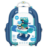 Little Story 2-In-1 Mode Theme Park With Slide And Block Toy Set School Bag (52 Pcs) - Blue