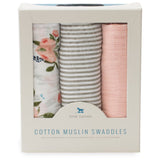 Little Unicorn Cotton Muslin Swaddle Set - Watercolor Roses (Pack of 3)