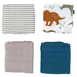 Little Unicorn Cotton Muslin Squares 4 Pack - Dino Friends Set