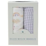 Little Unicorn Deluxe Muslin Swaddle Set - Rainbow Gingham (Pack of 2)