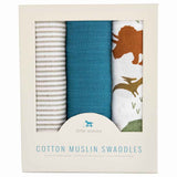 Little Unicorn 3-Pack Cotton Muslin Swaddle Set - Dino Friends 2