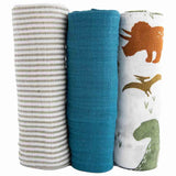 Little Unicorn 3-Pack Cotton Muslin Swaddle Set - Dino Friends 2