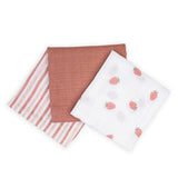 Lulujo Muslin Cloths 100% cotton (70cm x 70cm) - Strawberries (Pack of 3)