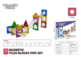 Magnetic Fields Magnetic Tiles Blocks Pipe Set - 34 Pcs