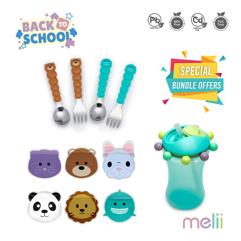 Melii Back To School Bundle - Snack Bag, Bottle & Utensil Set - Laadlee