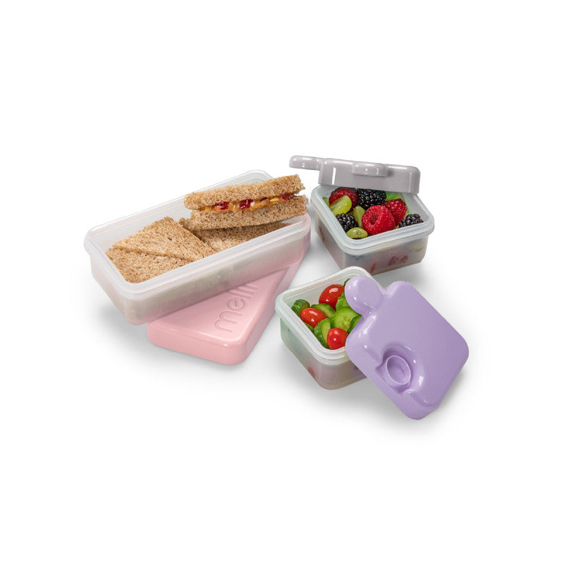 Melii Back To School Bundle - Snack Box, Bottle & Utensil Set - Purple & Grey - Laadlee