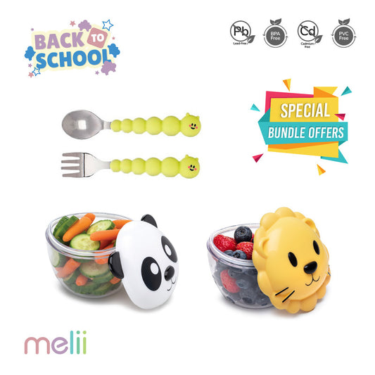 Melii Back To School Bundle - Snack Box & Utensil Set - White & Yellow - Laadlee