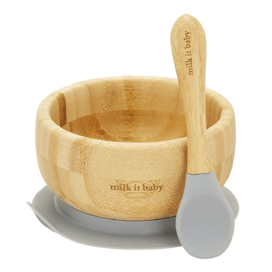 Milk It Baby Bamboo Suction Bowl & Spoon Set - Berry Blue - Laadlee