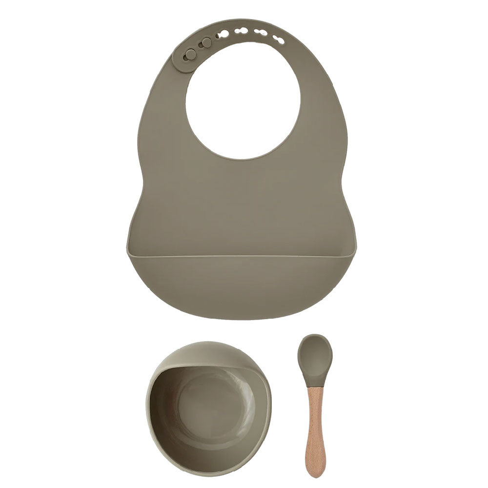 Milk It Baby Bib & Bowl Set -  Army Green - Laadlee