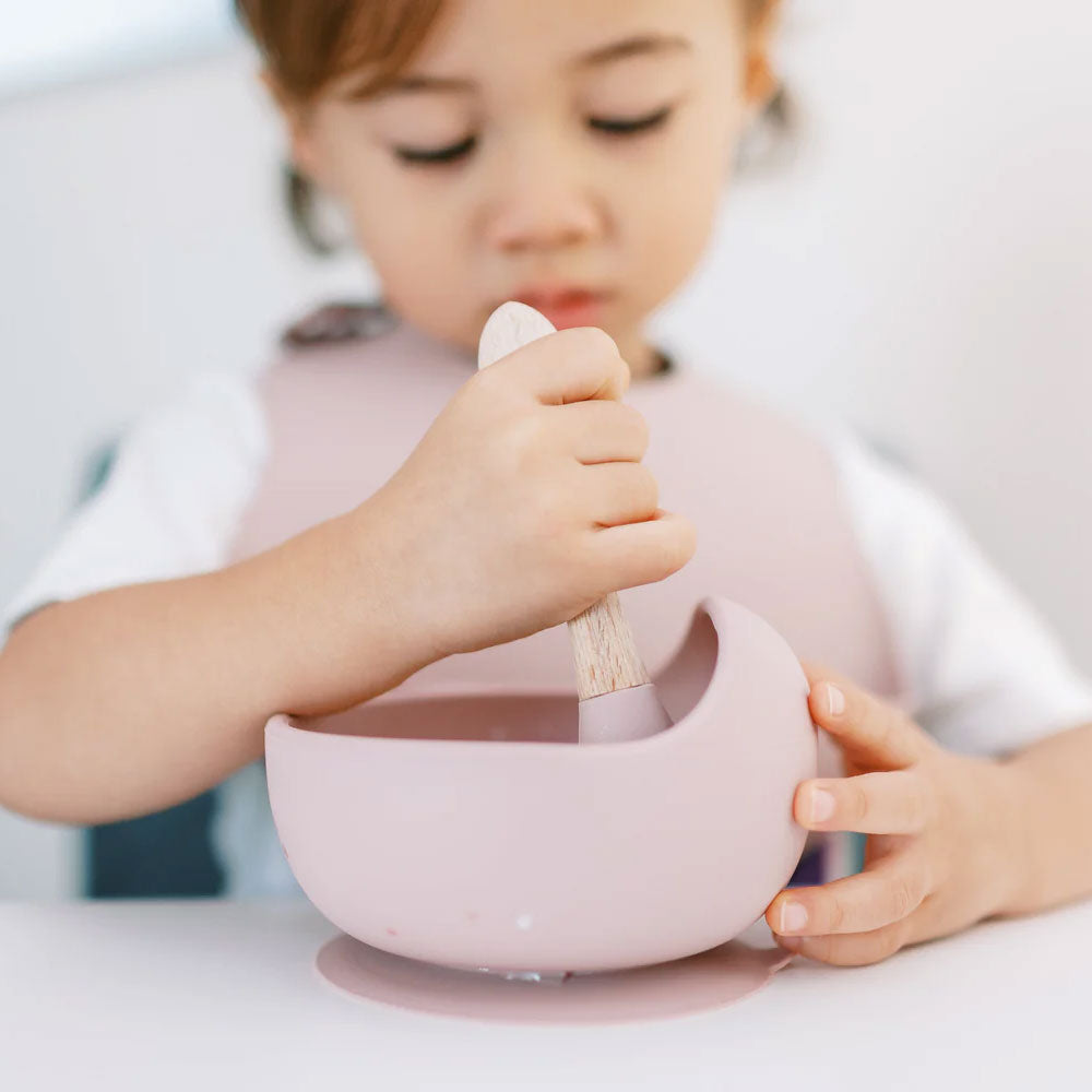 Milk It Baby Bib & Bowl Set - Dusty Pink - Laadlee