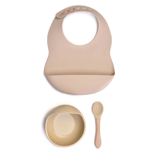 Milk It Baby Bib & Bowl Set - Sandy Beige - Laadlee