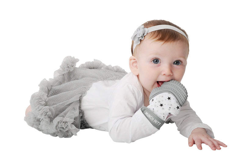 Malarkey Kids Munch Mitt Teething Mitten - Grey Stars - Laadlee