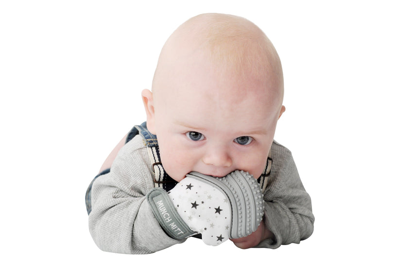 Malarkey Kids Munch Mitt Teething Mitten - Grey Stars - Laadlee
