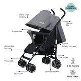 Moon Neo Plus Light Weight Travel Stroller - Black + Grey dots