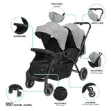 Moon Dois Twin Stroller Twin Baby Stroller Pram - Grey