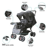 Moon Magnum Tandem Easy Fold Twin Travel Stroller - Black