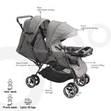 Moon Magnum Tandem Easy Fold Twin Travel Stroller - Cool grey