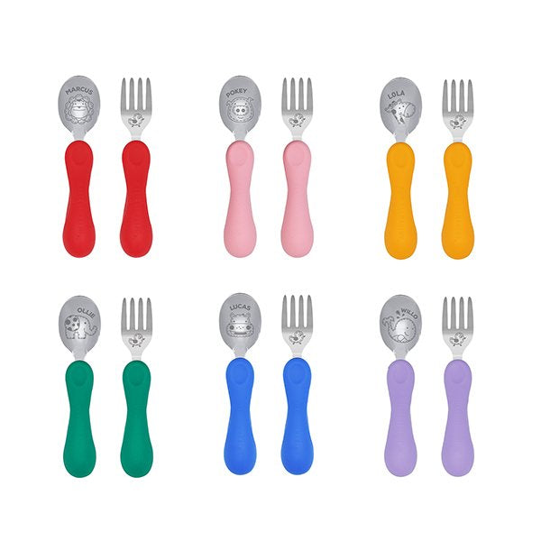 Marcus & Marcus - Silicone and Stainless Steel Easy Grip Spoon & Fork Set - Lucas - Laadlee