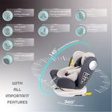 Moon GYRO Baby Car Seat ISOFIX+ Top Tether Rotation 360 - Grey