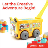 Moon Little Wagon Blocks Toys School Bus - 30Pcs