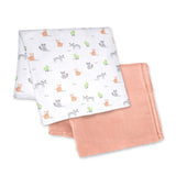 Moon Bamboo Muslin Swaddle - Forest Print & peach (Pack of 2)
