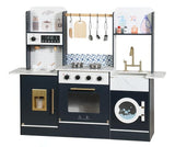 Little Angel Kids Wooden Kitchen Playset With Accessories - Black & White